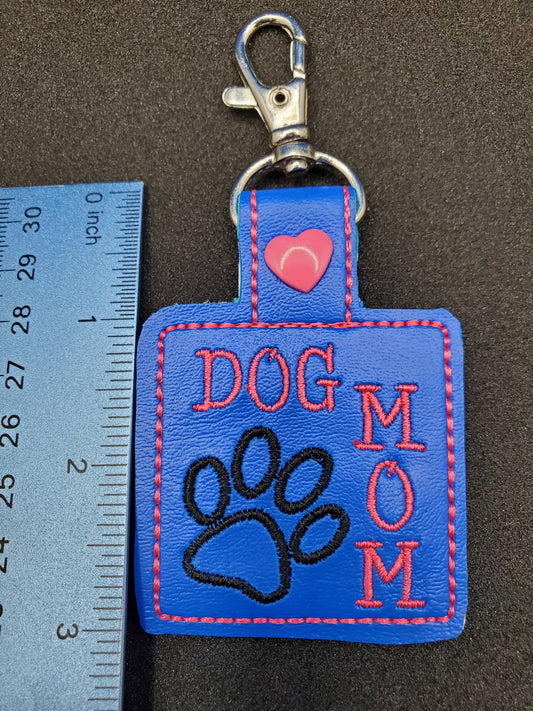 Dog Mom - Words stitched in Pink, Key Chain / Backpack Charm