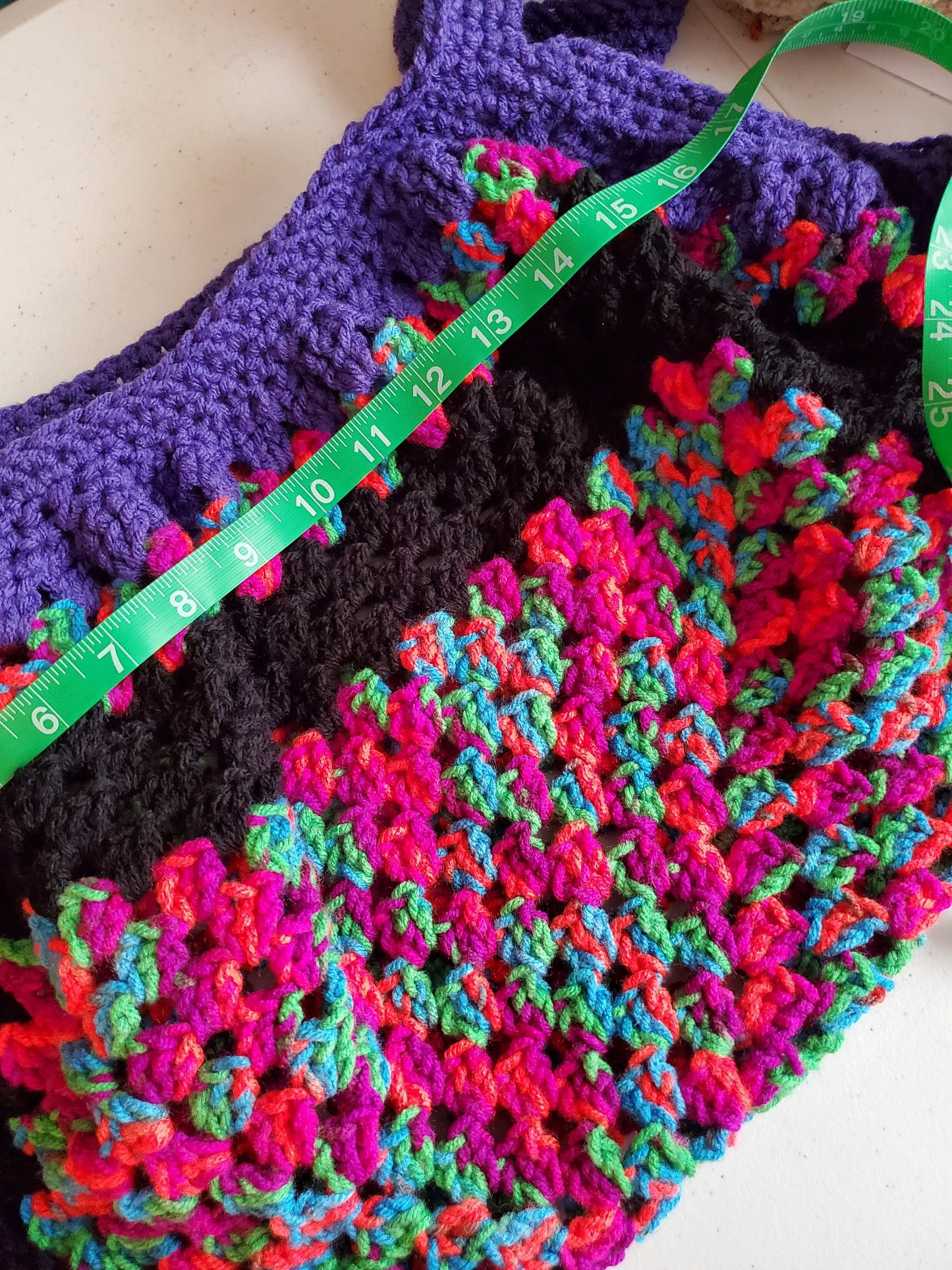 Market Bag / Crocheted Bag / Neon with Black and Purple