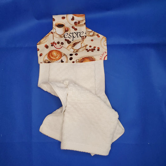 Kitchen Towel / Snap Tab hanging towel / Espresso / Coffee Shop
