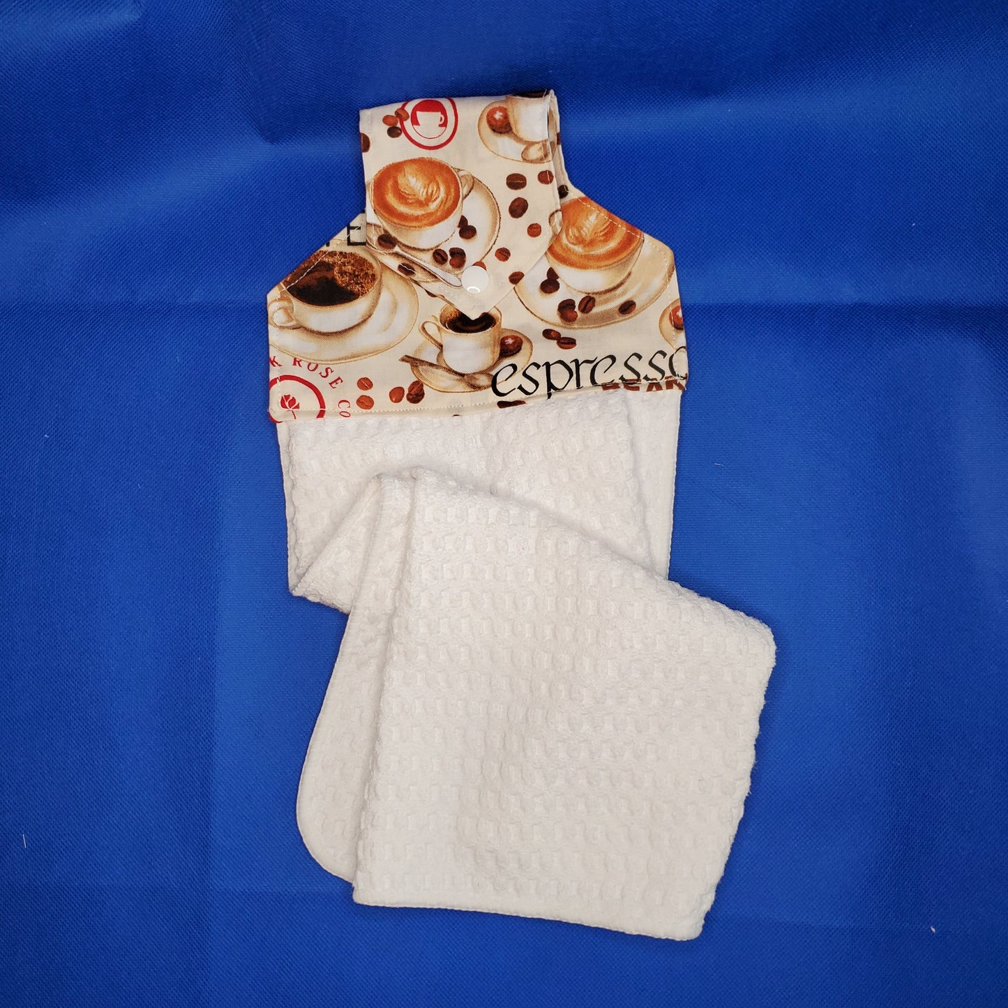 Kitchen Towel / Snap Tab hanging towel / Espresso / Coffee Shop