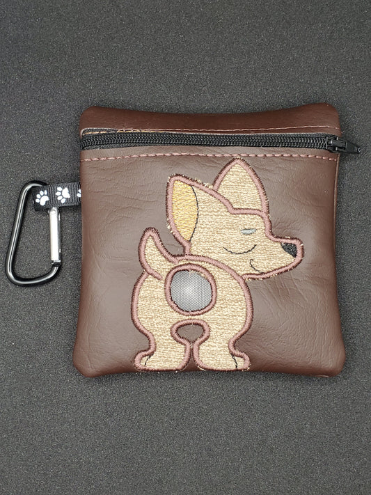 Chihuahua Tan Textured Dog with dark brown bag- Pet Poo/waste bag holder