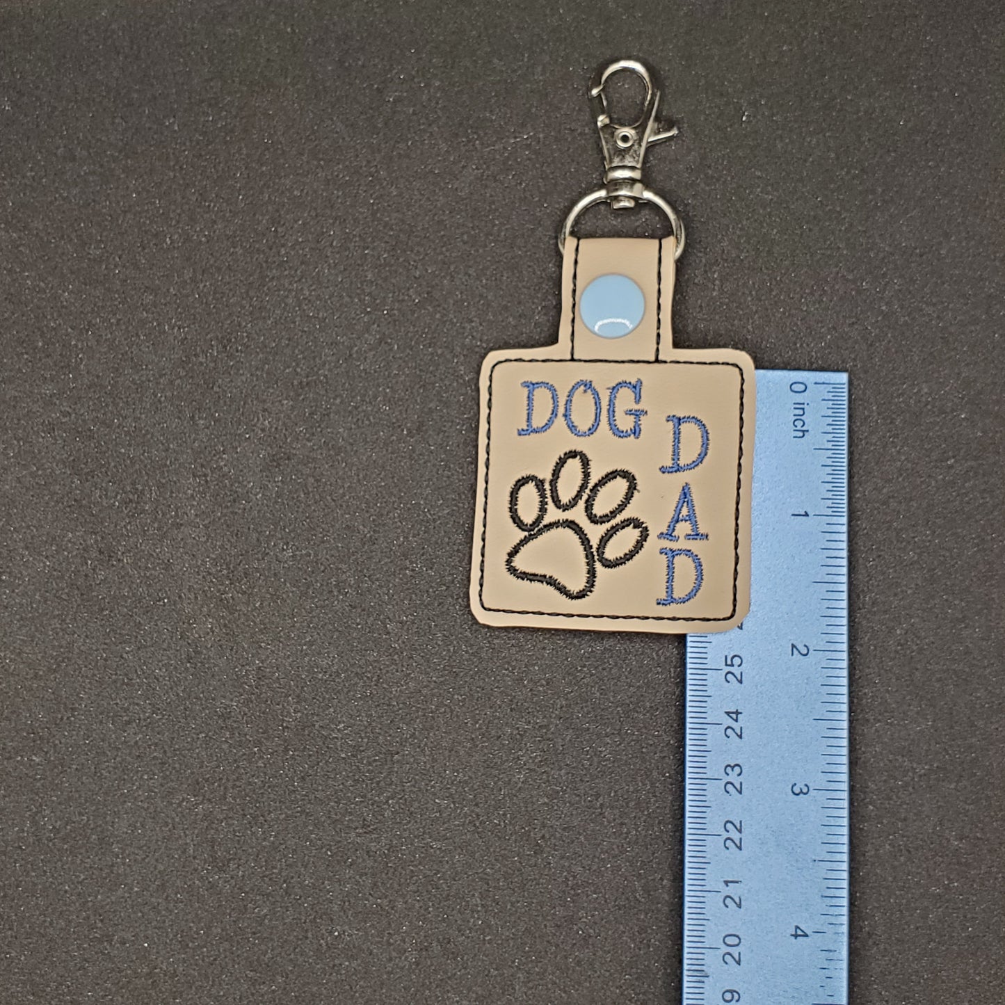 Dog Dad - Words stitched in Blue, Key Chain / Backpack Charm