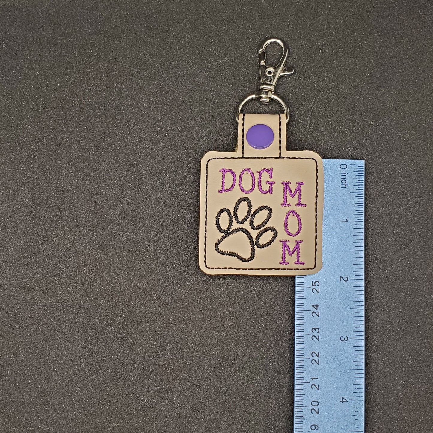 Dog Mom - Words stitched in Purple, Key Chain / Backpack Charm