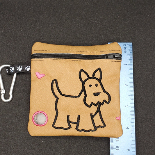 Scottish Terrier Dog Poo bag holder / Scottie Dog outline in Black, features pink hearts