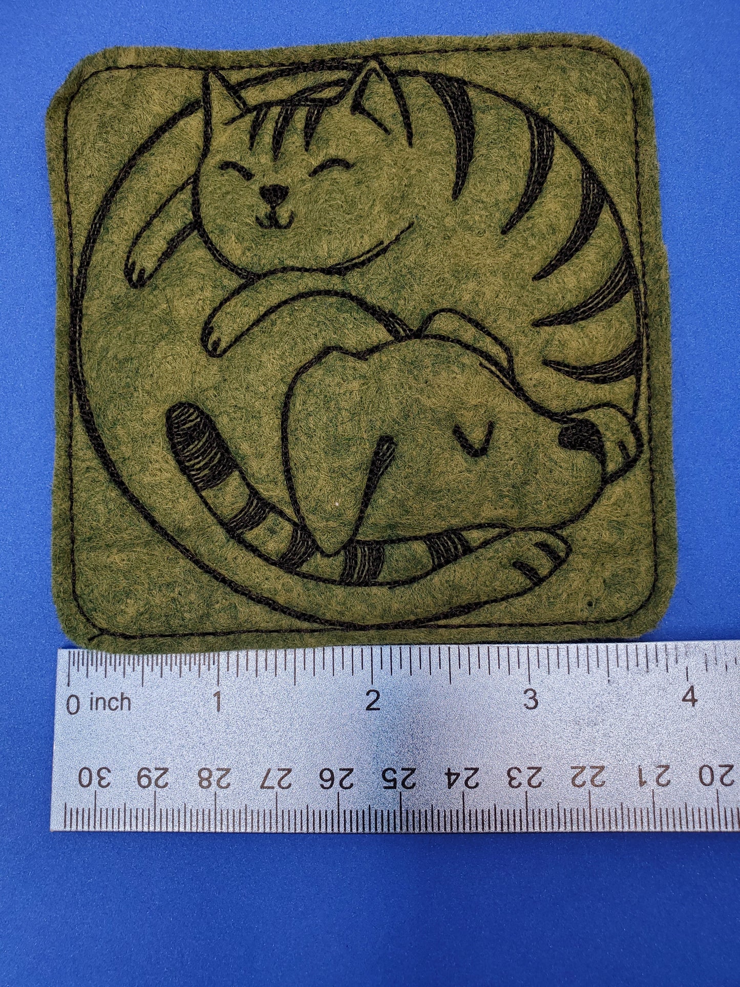 Cat and Dog Coaster-green-felt-square